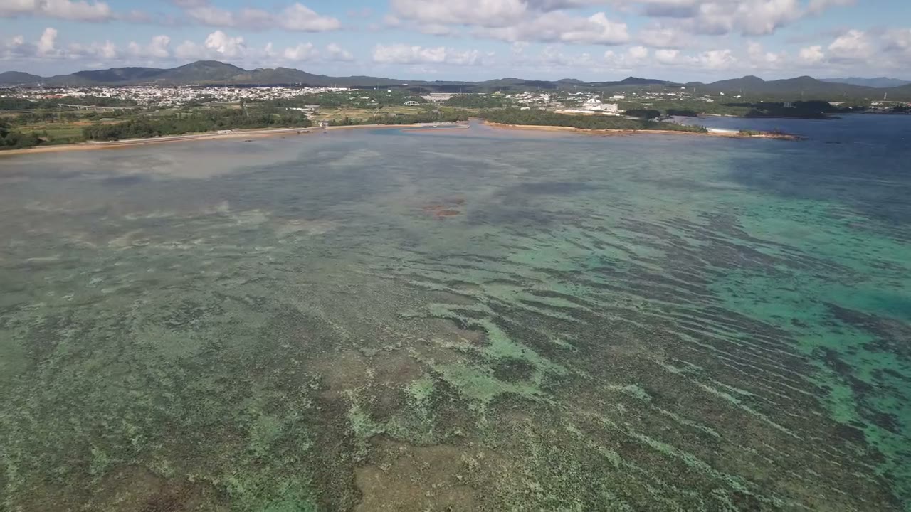 海岸線とサンゴ礁のドローン空撮